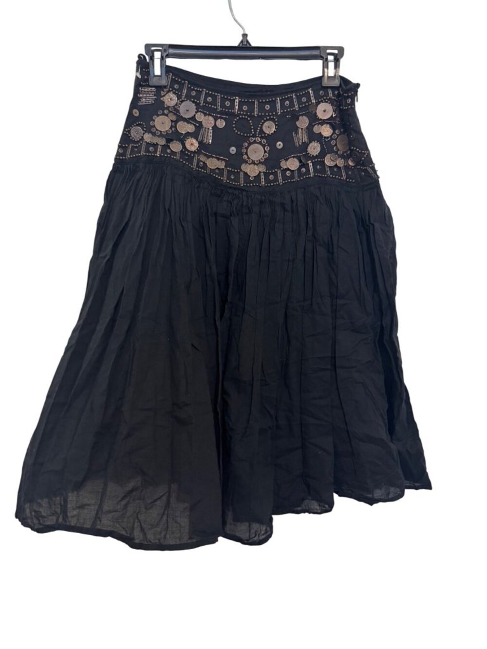 Rampage Black Boho Skirt With Metallic Coin Embellishments Size S 100% Cotton